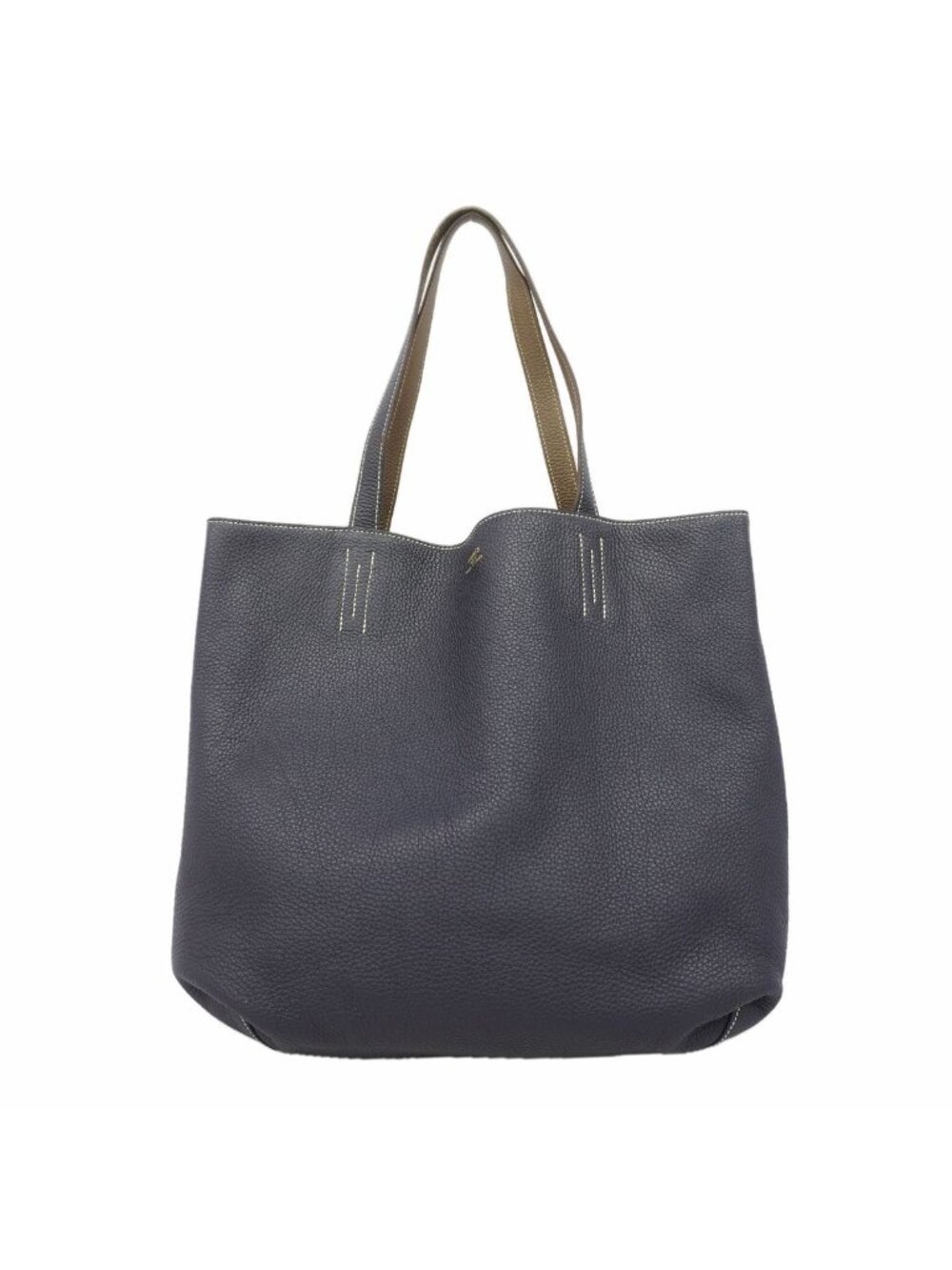 Hermes Tote Bag Double Sens Taurillon Clemence Etoupe Bleu Nuit